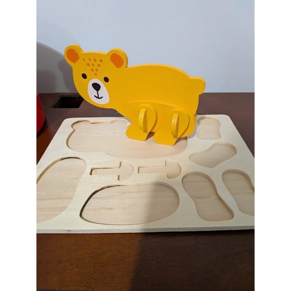 3D Wooden BEAR Puzzle Toddler Montessori First Puzzle Yellow Fine Motor STEM